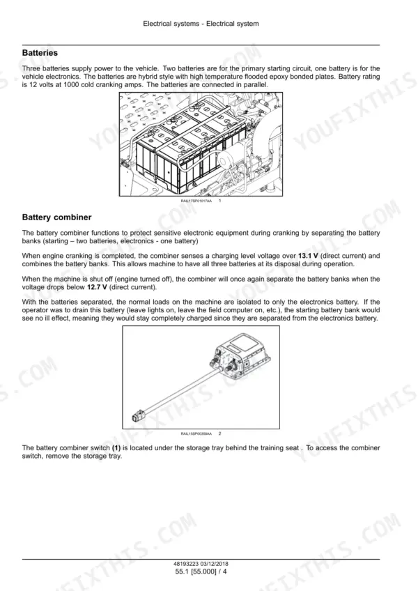 Miller Nitro 7310 batteries and battery combiner description with component photos
