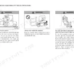 Mitsubishi FB16KT, FB18KT, FB20KT safety rules for forklift operators regarding pinch points, load capacity, and personnel lifting.