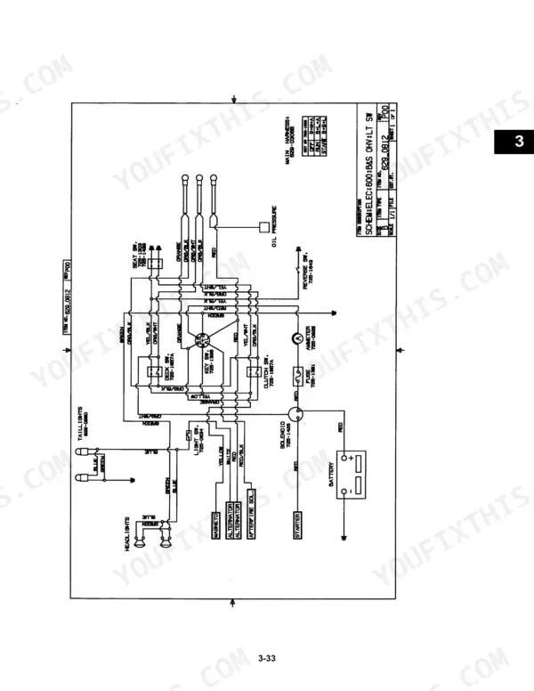 MTD 300-900 Series electrical wiring diagram showing battery, solenoid, key switch, and lighting circuits.