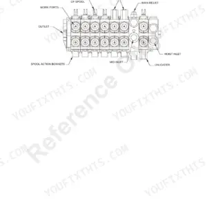National Crane 400B hydraulic control valve diagram showing work ports, spool action bonnets, unloader, and main relief valves.