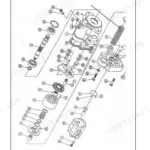 Neuson 2503, 3003, 3503, 3703 exploded view diagram of the double axial and gear pump with governing spring linear regulation.