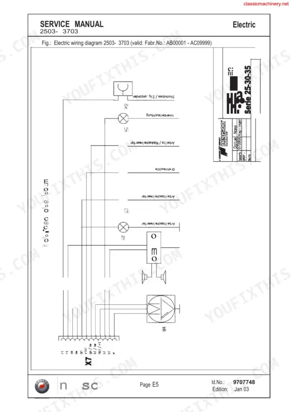 Neuson 2503, 3003, 3503, 3703 electric wiring diagram showing lighting, socket, and M4 motor components.