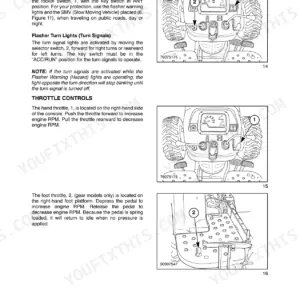 New Holland Boomer 3040, 3045, 3050 manual showing flasher, turn signal, and throttle control operations.
