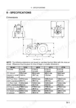 new-holland-3510-4010-4510-4710-tractor-operator-manual-84591230-specs-133.webp New Holland 3510, 4010, 4510, 4710 tractor dimensions diagram and specifications table for ground clearance and track width.