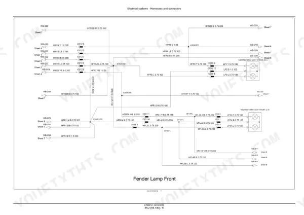 new-holland-3510-4010-4510-4710-tractor-service-manual-47899743-wiring-738.webp New Holland 3510, 4010, 4510, 4710 electrical wiring diagram for front fender hazard and turn signal lamp harnesses.