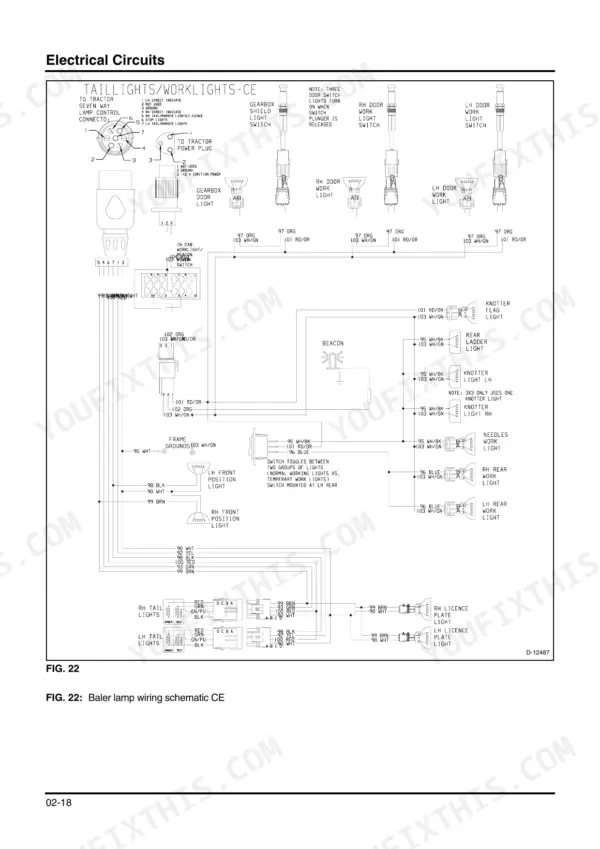 New Holland BB9090 wiring diagram for CE taillights, worklights, and beacon electrical circuits.