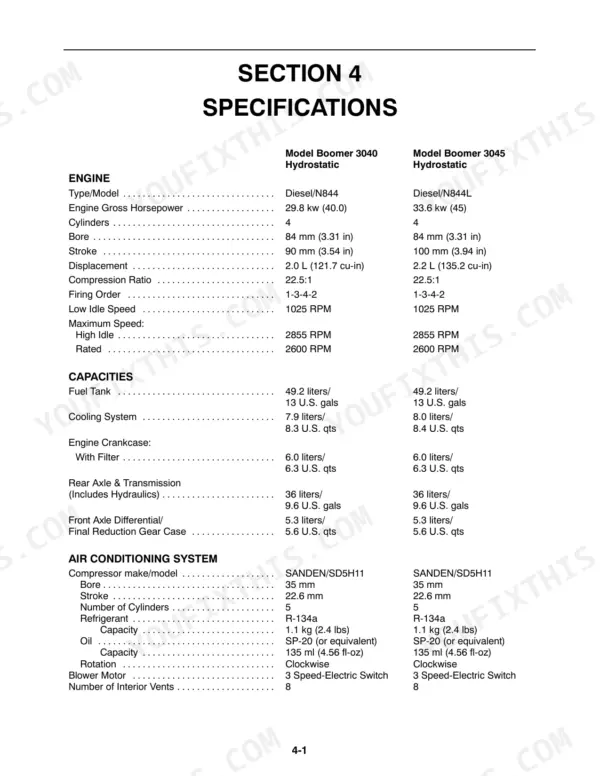 new-holland-boomer-3040-boomer-3045-tractor-operator-manual-87477123-specs-140.webp New Holland Boomer 3040, Boomer 3045 engine, capacity, and air conditioning system technical specifications table.