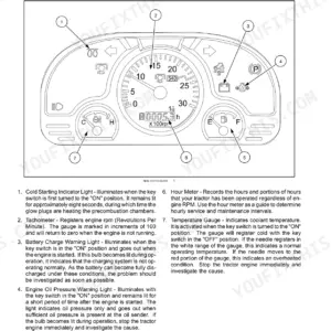 New Holland Boomer 40, Boomer 50 instrument cluster identification diagram showing tachometer, gauges, and warning lights.