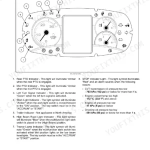 New Holland Boomer 46D CVT, Boomer 54D CVT instrument panel diagram and indicator light descriptions.