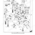 New Holland BR6090 Combi exploded view of the secondary hydraulic power system rear manifold block assembly with solenoid valves.