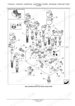 new-holland-br6090-combi-round-baler-service-manual-87711078b-exploded-view-30.webp New Holland BR6090 Combi exploded view of the secondary hydraulic power system rear manifold block assembly with solenoid valves.
