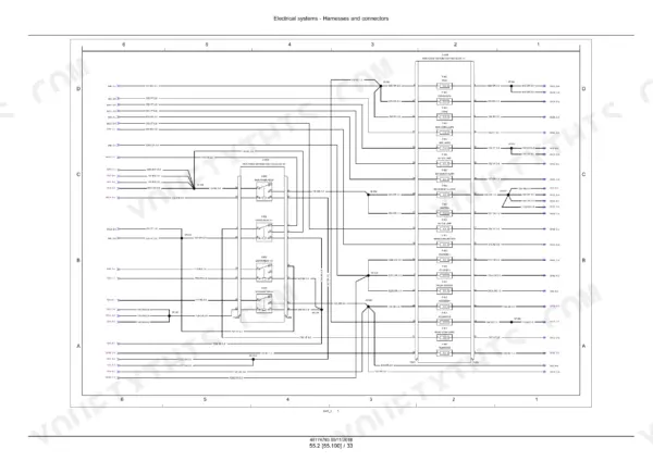New Holland C245 electrical wiring diagram showing main power distribution fuse blocks, relays, and harness connections.