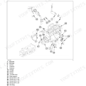 New Holland CV700, CV900, CV1100, CV1500, CV2000, CV2500 exploded view of engine mounting, exhaust, and coupling components.