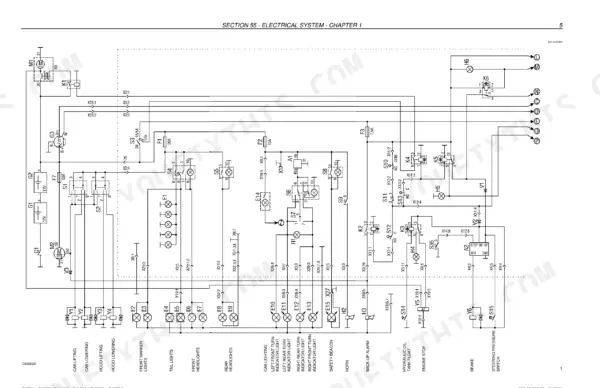 New Holland CV700, CV900, CV1100, CV1500, CV2000, CV2500 electrical system wiring diagram for lights, horn, and sensors.