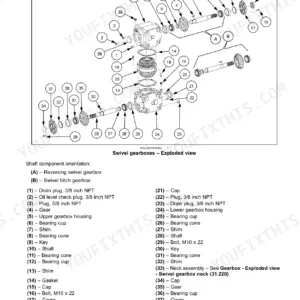 New Holland Discbine 313, 316 exploded view diagram of the PTO swivel gearbox assembly with numbered component parts list.