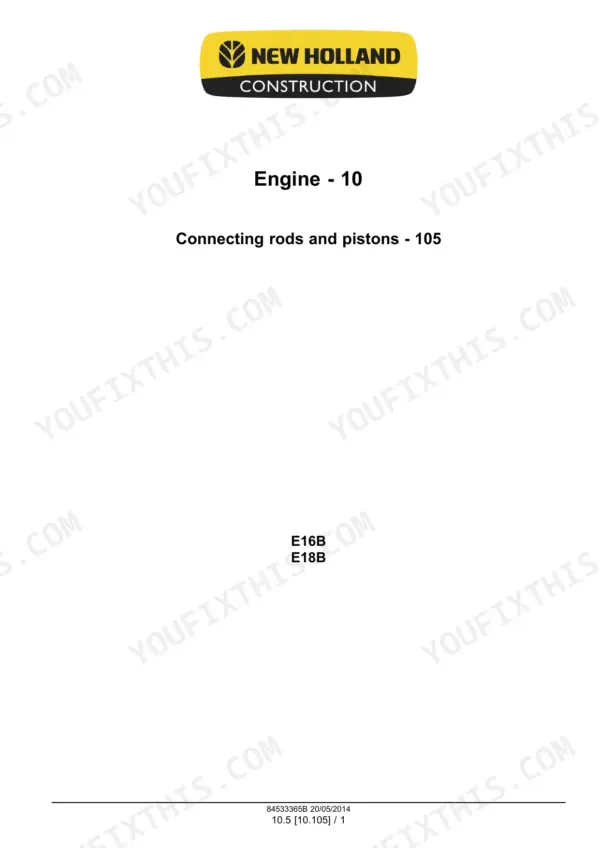 New Holland E16B, E18B service manual section for engine connecting rods and pistons.