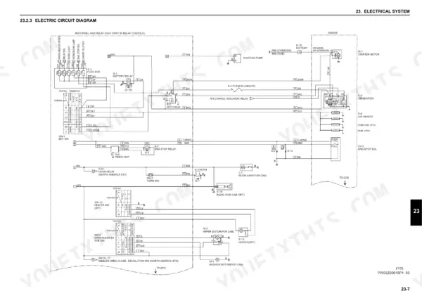 New Holland E30B, E35B electric circuit diagram showing key switch, battery, starter motor, and relay console wiring connections.