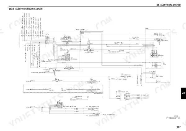 new-holland-e55b-crawler-excavator-service-manual-s5ps0003e01-wiring-144.webp New Holland E55B electrical circuit diagram showing battery, starter motor, fuse box, relays, and engine system wiring connections.