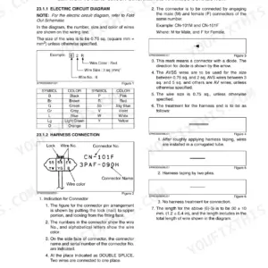 New Holland EH27.B electrical system guide, showing circuit diagram wire color codes, connector pin identification, and harness procedures.