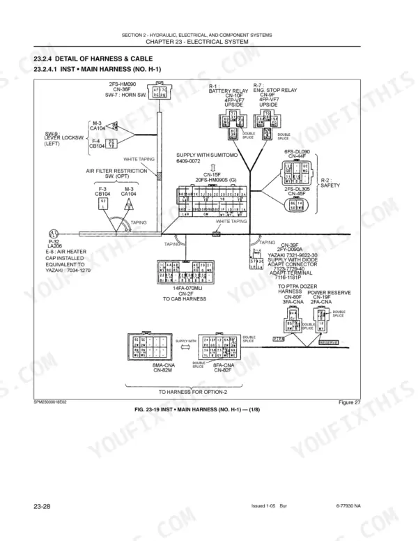 New Holland EH27.B electrical system wiring diagram for the instrument main harness, showing connectors, relays, and splices.