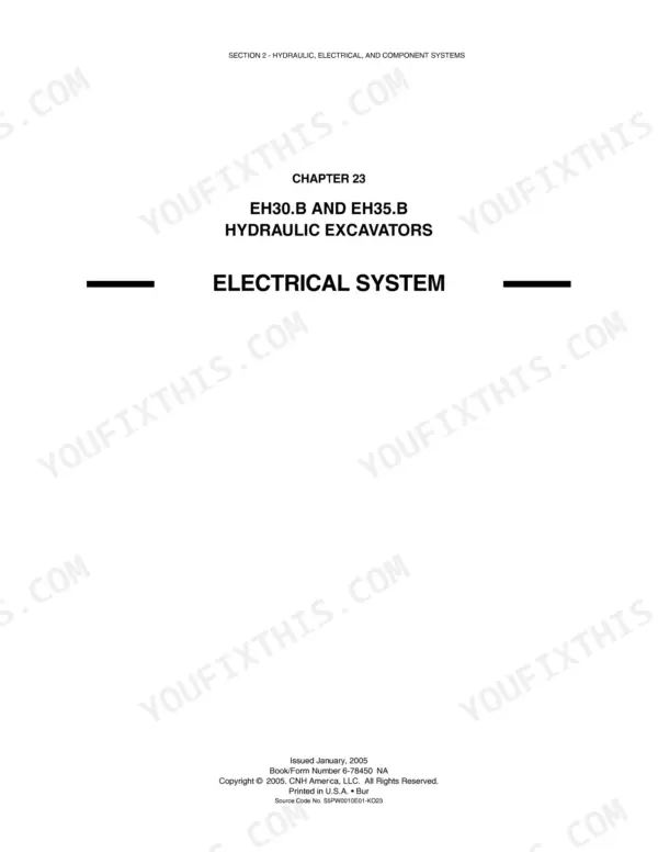 New Holland EH30.B, EH35.B hydraulic excavator service manual chapter 23 title page for the electrical system.