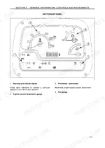 new-holland-f480-tractor-operator-manual-84409819-controls-42.webp New Holland F480 instrument panel diagram showing tachometer, fuel gauge, coolant temperature gauge, and indicator lights.