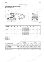 new-holland-kobelco-e265-e305-hydraulic-excavator-workshop-manual-604-13-674-specs-57.webp New Holland Kobelco E265, E305 monoblock transport dimensions diagram and technical specification tables for EL and LC models.