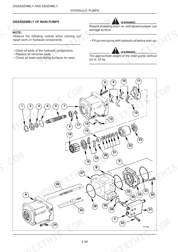 new-holland-kobelco-mh4-6-mhplusc-excavator-service-manual-604-13-482-exploded-view-134.webp New Holland Kobelco MH4.6, MHPlusC exploded view diagram of main hydraulic pump disassembly and assembly components.
