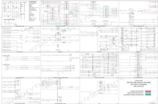 New Holland L218, L220 electrical schematic poster for mechanical machines with engine and EH auxiliary circuits
