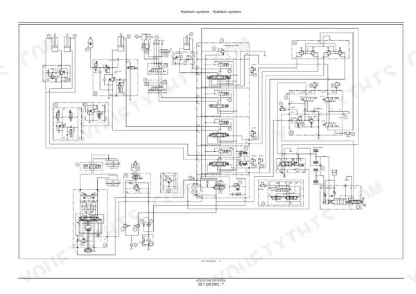 New Holland LM6.32, LM6.35, LM7.35, LM7.42, LM9.35 hydraulic system schematic diagram showing valves, cylinders, and pumps.