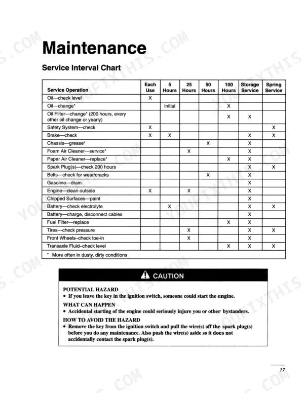 New Holland LS45-17H maintenance service interval chart for engine, battery, tires, and transaxle fluid checks.
