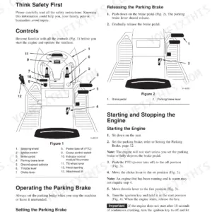 New Holland MY16 operator manual page 12 showing control diagrams, parking brake operation, and engine starting procedures.