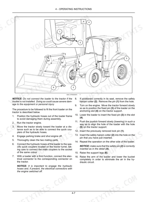 New Holland T4.65 Powerstar, T4.75 Powerstar front loader installation procedure diagram and step-by-step instructions.
