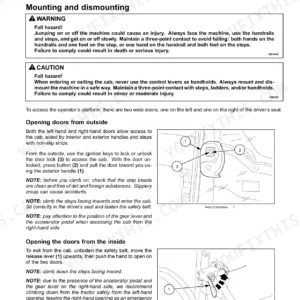 New Holland T4.80F, T4.90F, T4.100F, T4.110F operator manual page for mounting, dismounting, and opening cab doors.