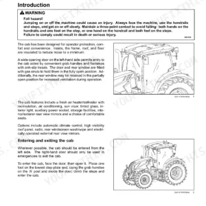 New Holland T7.175, T7.190, T7.210, T7.225 operator manual page showing cab access safety warnings and entry procedures.