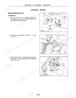 new-holland-tc23da-tc26da-tractor-repair-manual-87367140-procedures-85.webp New Holland TC23DA, TC26DA engine disassembly procedures showing radiator drain, head lamp connector, and hood removal steps.