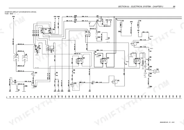 New Holland TC54, TC56, AL59 electrical system wiring diagram for the starter circuit with hydrostatic drive.