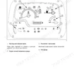 New Holland TD 5030, TD 5040 instrument panel diagram showing tachometer, fuel gauge, coolant temperature, and indicator lights.