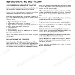 New Holland TD5.85, TD5.95, TD5.105, TD5.115 operating instructions page detailing pre-operation safety inspection checks.