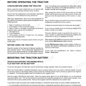 New Holland TD5.65, TD5.75, TD5.80, TD5.90, TD5.100, TD5.110 operating instructions for pre-use checks and battery boosting.