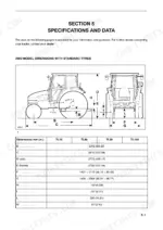 New Holland TL70, TL80, TL90, TL100 2WD tractor dimensions diagram and specifications table for standard tyres.