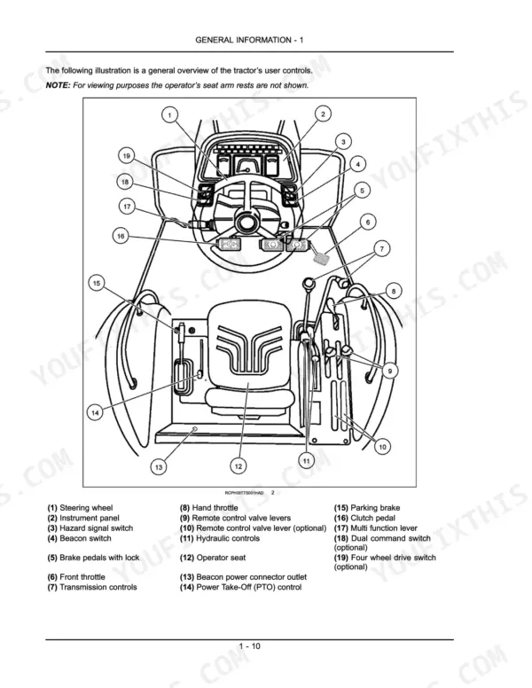 new-holland-ts6020-ts6030-ts6030hc-tractor-operator-manual-84279727-controls-15.webp New Holland TS6020, TS6030, TS6030HC operator manual diagram showing tractor user controls, steering wheel, and seat layout.