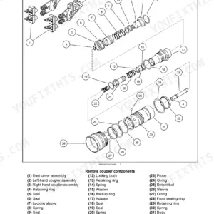 New Holland TS6020, TS6030, TS6030HC remote coupler exploded view diagram showing assembly components, springs, seals, and valves.