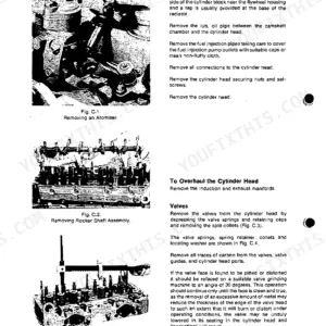 Perkins 4.2032 cylinder head removal, rocker shaft assembly, and valve removal procedures with illustrated diagrams.