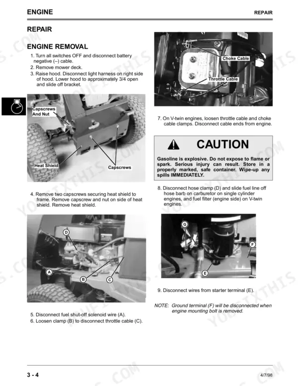 sabre-1438-gear-variants-lawn-tractor-technical-manual-tm-gx10238-procedures-21.webp Sabre 1438–1646 engine removal procedure diagrams.