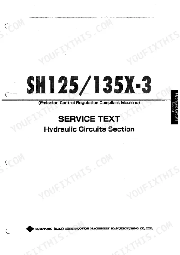 Sumitomo SH125X-3, SH135X-3 service manual title page for the Hydraulic Circuits section.