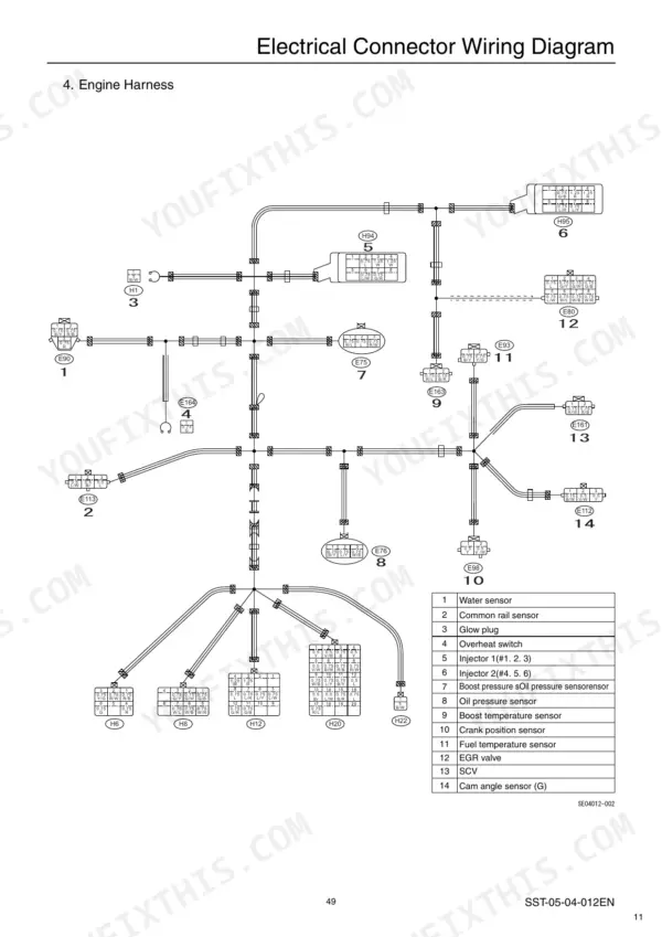 sumitomo-sh330-5-sh330lc-5-sh350hd-5-sh350lhd-5-hydraulic-excavator-service-manual-sst-00-00-010en-wiring-359.webp Sumitomo SH330-5, SH330LC-5, SH350HD-5, SH350LHD-5 engine harness electrical connector wiring diagram and sensor list.