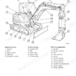 Takeuchi TB240 canopy component diagram identifying upperstructure, undercarriage, and working equipment parts.