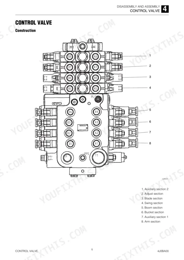 Takeuchi TB295W control valve construction drawing