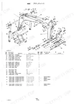 takeuchi-tb36-compact-excavator-parts-catalog-pub-4-boom-parts-90.webp Takeuchi TB36 exploded view diagram of hoe attachment, boom, arm, and bucket cylinders with corresponding parts list table.